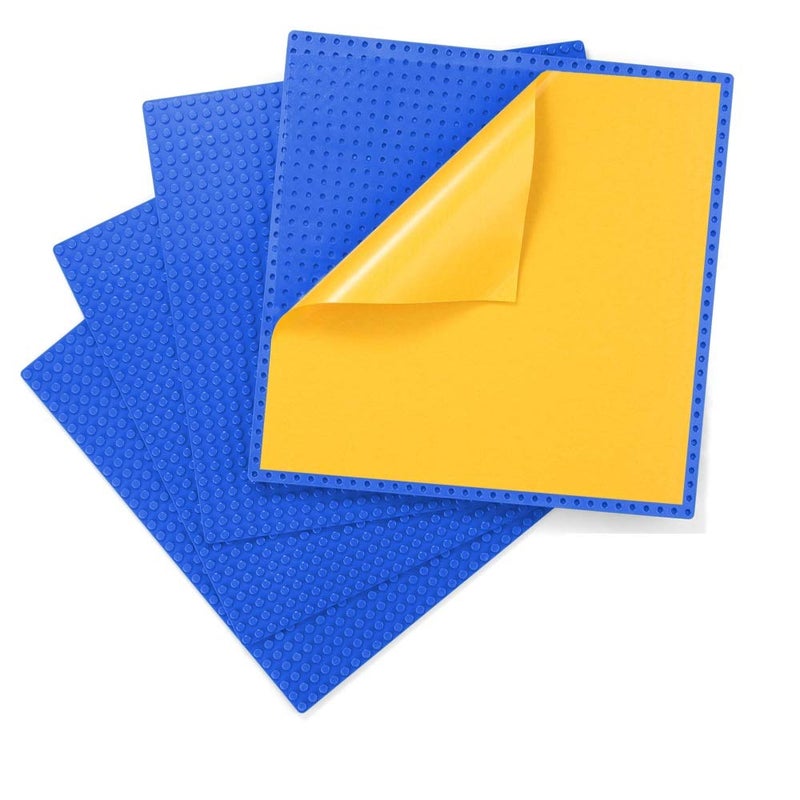 Mimax Peel-and-Stick Baseplates - Self Adhesive Building Brick Plates - Compatible with All Major Brands - 4 Pack - 10 inch x 10 inch (Blue) - Image 1